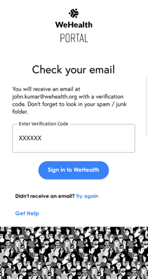 Wehealth Portal sign in with verification code 3